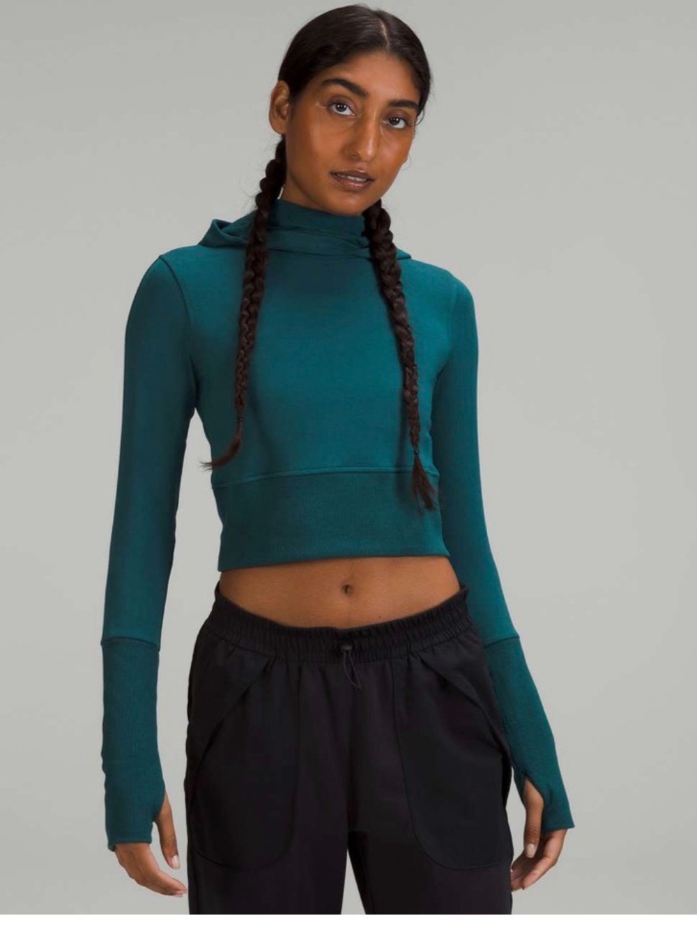 lululemon athletica Teal Green Jasper Cropped Modal Fleece Hoodie